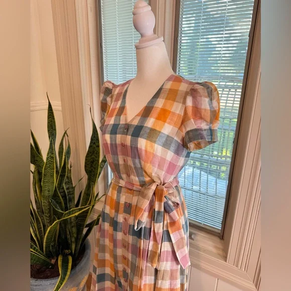 Gal Meets Glam Poppy Check Plaid Colorful Dress - Picture 4 of 8